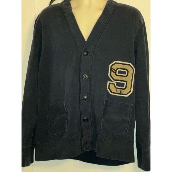 American Eagle Knit Navy Blue Varsity Cardigan Sz Extra Large Button Front XL Gr - Picture 1 of 5